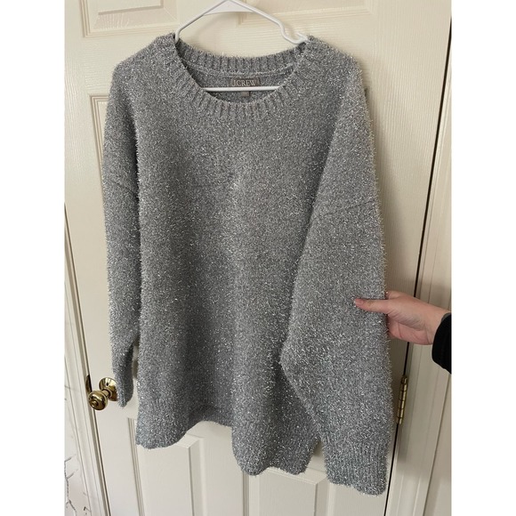 J. Crew Relaxed Crew Neck Sweater Metallic Silver Brushed Yarn Plus Size 2X - Picture 4 of 5